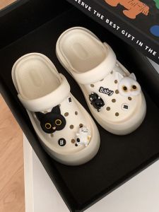 รองเท้าแตะส้นแบนพื้นหนาสำหรับผู้หญิง ฤดูร้อน รองเท้าแตะแบบสวม EVA สไตล์เกาหลีสุดเก๋ รองเท้าแตะแบบสวมส้นแบนสำหรับใส่กลางแจ้ง