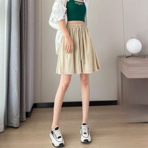 LANGPIN | Ice Silk Casual Shorts Women Summer Thin High Waist Loose Wide Leg Sports Mid-Length Pants Slimming Versatile Five-Quarter Length