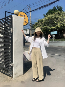 NIHAOKANONG | Quần Dài Ống Rộng Thoáng Mát Thiết Kế Gập Đáy Cho Người Bé