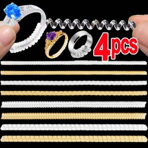 4Pcs/Set Ring Size Reducer Tools Spiral Spring Based Rings Adjust Invisible Transparent Tightener Resizing Tool Jewelry Guard