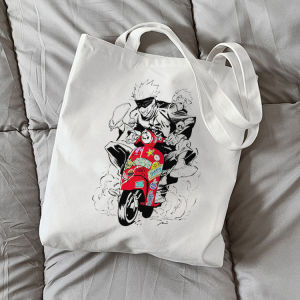 Large Capacity Canvas Bag to School Single Shoulder Book Tote Bag W Five Strips Cartoon Print Fashionable Youth Leisure Bag