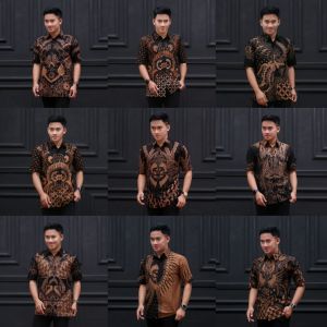 Kemeja Batik Pria Lengan Pendek Black Series Motif Random