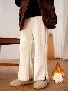 Girls Fleece Lined Trousers Winter Children Integrated Velvet Warm Pants Baby Flared Casual Long Trousers Korean Style mid Waist