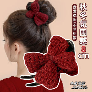 New Year Red Hair Clip Women 2025 Butterfly Knot Hair Accessory Ball Head Ponytail Holder Back of Head Clip Childrens New Year Headwear