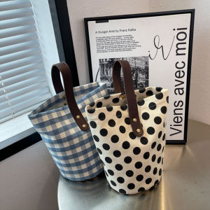 2024 New Womens Bucket Bag Soft-Style Canvas Tote for Summer Work Use Versatile Portable Handbag with Stripe Pattern