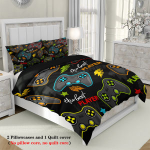 3pcs Game controller pattern printed bedding set 1*duvet cover+2*pillowcase suitable for teenagers and adults bedroom