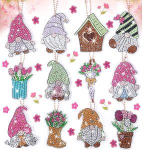 12-piece DIY double-sided Christmas/animal/snowflake/diamond art painting set keychains for holiday decorations