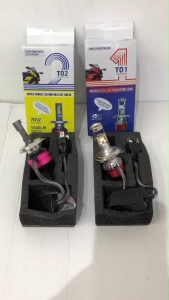 หลอดไฟหน้าLEDรถมอเตอร์ไซค์ แสงสีขาวสว่างมากๆๆ T01series ขั้วไฟ H4/H7/12V 45W มีไฟต่ำและสูงในหลอด กำลัง 4500LM