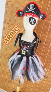 Uniqkids Kids Girl 4 pcs set Halloween Outfit Dress Costume Pirate Girl Cosplay Costume Party Tutu Mesh Dress