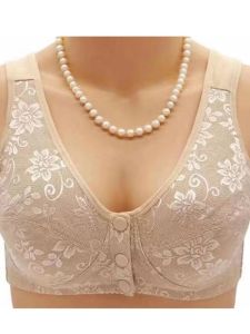 Spring Summer New Thin Lace No Steel Ring Comfortable Breathable Mid-aged Mom Underwear Large Size Front Button Womens Bra