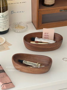 Retro Walnut Wooden Desktop Storage Box Jewelry Organizer Tray Entrance Key Miscellaneous Items Arrangement Plate