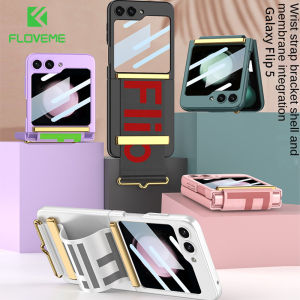 FLOVEME With Small Screen Film Protector Folding Phone Case For Samsung Galaxy Z Flip 5 Flip 4 Flip 3 5G Electroplating Wrist Strap Full Protection Hard PC Anti-fall Back Cover For Galaxy Z Flip 5 Flip 4 Flip 3