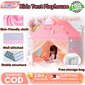 Kids Tent Playhouse Foldable Princess Castle Khemah Budak LED Lights Flag Spacious Indoor & Outdoor Pretend Play