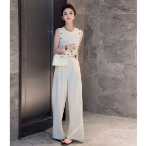 ชุดสองชิ้นแฟชั่นฤดูร้อนปี 2025 แขนกุด เสื้อเชิ้ตลำลอง กางเกงขายาว เสื้อผ้าทำงานผ้าโพลีเอสเตอร์ สไตล์หวานและเท่