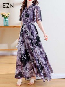 EZN Floral Dress for Women Dinner Party Plus Size Elegant Long Sleeve Gown Dresses 1910