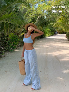 Beach Vacation Design Embroidery Wide Leg Pants