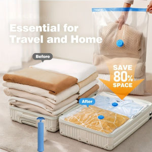 Vacuum Storage Bag With 1 Hand Pump Portable Plastic Travel Bag Clothes Storage Bag For Blankets Bedding Clothes Quilts Du