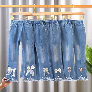 Girls Jeans Flared Pants Spring Autumn New Style Casual Loose Childrens Clothing Baby Girl Pants Cotton Fabric Elastic Waistband