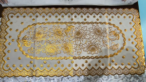 Luxury PVC Tablecloth Sunflowers Floral Table Cover Gold Sequin Tablecloth Waterproof Table Overlay