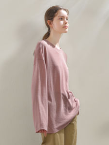 Miccbeirn | Miccbeirn Casual Knitted Long Sleeve Solid Color Base Shirt Sweet Lady Style Top Round Neck Polyester Cotton Blend Autumn Wear