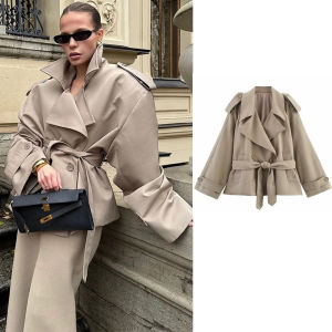 Áo Khoác Nữ Dáng Rộng Có Cổ Dài Tay Đôi Ngực Thắt Lưng Áo Gió Dạo Phố Thời Trang Sang Trọng Mùa Xuân Mùa Thu