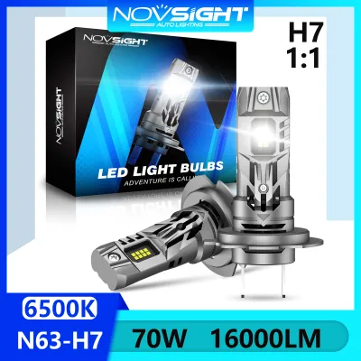 Novsight N63 H7 LED Headlight Bulb Kit 70W 16000LM 6500K Super Bright LED Light for Car High Beam/Low Beam Fog Light 1:1 Design Plug and Play 2pcs 1 Year Warranty