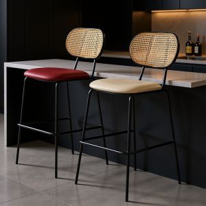 Modern Simple Rattan Backed High Stool Bar Stool