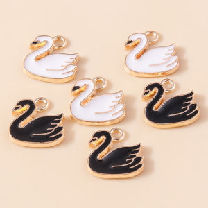 10pcs 14*14mm Lovely Animal Pendants Enamel Swan Charms  for diy Jewelry Making Accessories Handmade Earrings Necklace Bracelets