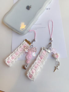 Handmade Pink Lace Ribbon Mobile Phone Case Pendant Girls Heart Bead Ccd Camera Charm Cat Claw Love Jewelry Accessories