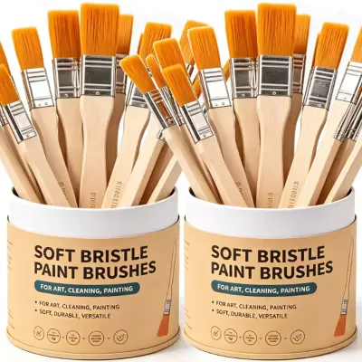 20Pcs Brush for Oil Painting Dusting Cleaning Edge Trim Painting Brushes Hand Tool Set Wooden Handle Nylon Bristle Paint