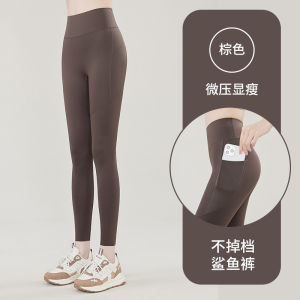 High Waist Yoga Pants Womens Outerwear Fleece Tightening Tummy Control Butt Lifting Nine Points Pants Polyester Fiber