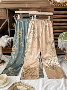 Womens Pants Elastic Waist Vintage Floral Plant Print Elegant Comfortable 2025 New Arrival Thin Pants Stylish Relaxing Home