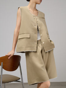 Casual Vintage Loose Sleeveless Vest & Jacket Set