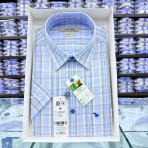 Việt tiến- áo vạt ngang ngắn tay sọc xanh form reguler mã VN0201