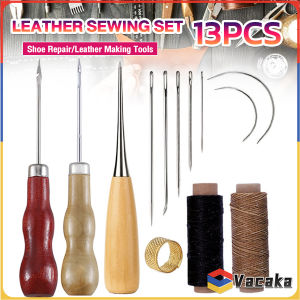 13pcs DIY Leather Sewing Kit Sewing needle/Wooden Handle Awl/Wax Thread/Sewing Awl