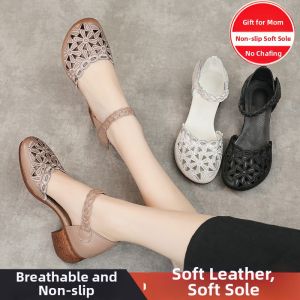 DTHN | Womens Leather Closed Toe Sandals Coarse Heel Ventilated Design