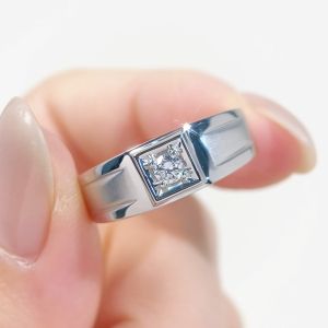 LAZO DIAMOND Mens Futuristic Solitaire Diamond Ring in 9k White Gold