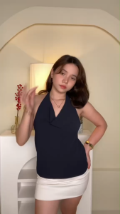 Buy 1 Take 1 KILY Drape Cowl Neck Halter Top Classy Backless Sleeveless Lightweight Top for Women 6A0398