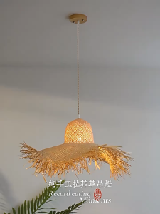 Đèn Thả Mây Tre Tua Rua Dáng Nón Phong Cách Boho Ấm Áp