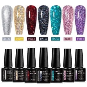 พบกับข้าม 7 ชิ้น Glitter เจลเล็บชุด Nude สีชมพูสะท้อนแสง Soak Off UV Gel ชุดเคลือบเงาเล็บอุปกรณ์เล็บ DIY Design