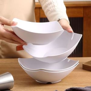 4Pcs White Wheat Straw Deep Plates Imitation Ceramic Square Corners Unbreakable Soup Bowls Microwave Safe Simple Dinner Dishes