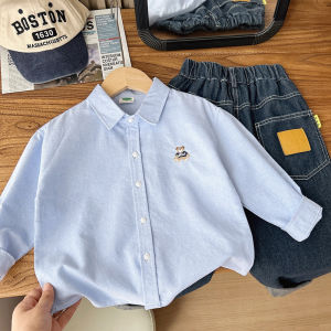 Boys Long Sleeve Cotton Shirt Casual Stripe Pattern Spring Autumn Pure Cotton Baby White Top Children Fashionable Leisure Shirt