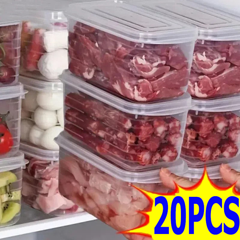 20pcs Refrigerator Crisper / Meat Freezer Crisper With Sealing Cover / Fruit Vegetables Preservation Box / Food Grade Keep Fresh Food Storage Boxes / Picnic Sub-Packed Box