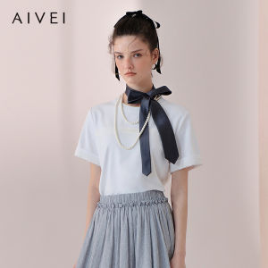 AIVEI | Delicate Lace-spliced Straight Shoulder Short Sleeve T-Shirt