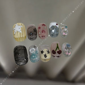 Fun Amusement Park Hand-Painted Five-Star Cherry Wearable Nail Art Small Rich Girl New Design Hand-Made Unique Interest
