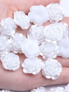 Resin Rose Flower Pearl Adhesive Decor Pure White And Cream Multi-Sized DIY Mobile Phone Beauty Nail Art Accessories