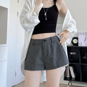 Low Waist Striped Suit Shorts Womens Summer New Slimming Wide Leg Hot Pants Casual Cotton Blend Nylon Teen Girls Fashion