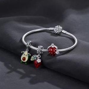 Mặt Dây Chuyền Bạc 925 Sterling Hình Dâu Tây Bơ Với Đá Cubic Zirconia Dùng Làm Phụ Kiện Tự Chế Vòng Tay Vòng Cổ Trang Sức Chủ Đề Đồ Ăn Cổ Điển Quà Tặng Dành Cho Phái Nữ