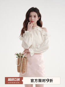 Muyi Design Sensual Shoulder Bared Bubble Sleeve Shirt Womens Spring Autumn Original Design Casual Straight Cut Blouse