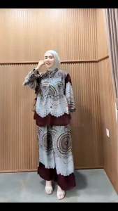 Setelan AGni Bunga- Baroque print two‑piece set Teal Mandala Boho Patchwork Bahan Rayon Polos & Motif – Tunik & Celana Kulot Rayon Halus Adem & Flowing/one set wanita jumbo